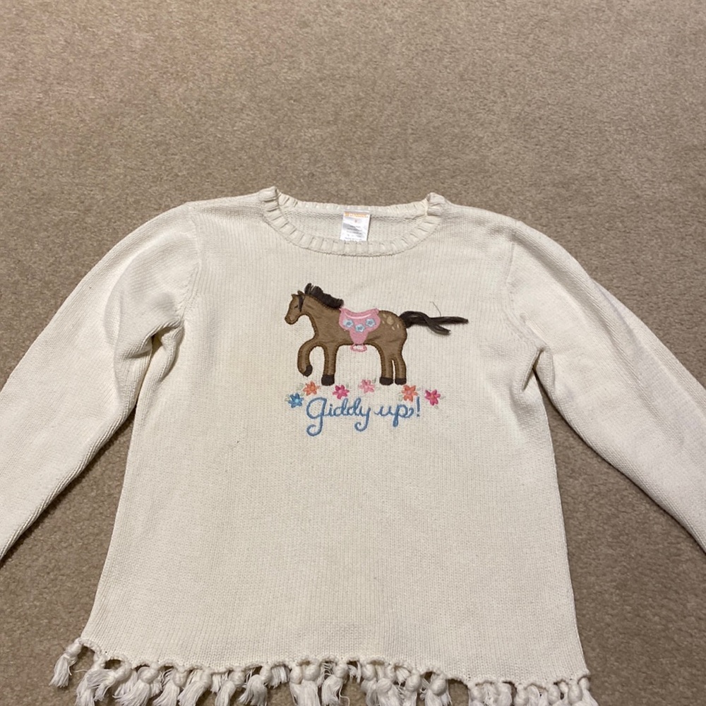 Girls Gymboree Cream Sweater with Embroidered Horse